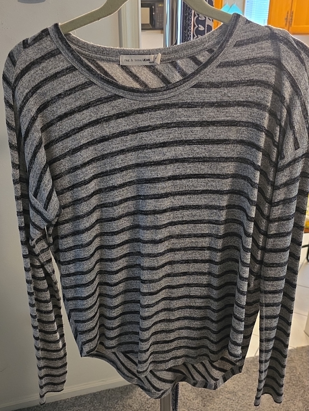rag & bone Gray and Black Striped Long Sleeve Tee